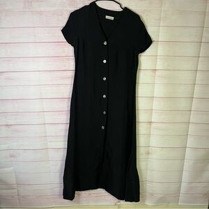 LACAUSA Black 100% Cupro Button Up Midi Dress Size Small